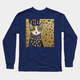 Klimt Cat in Blue and Gold Long Sleeve T-Shirt